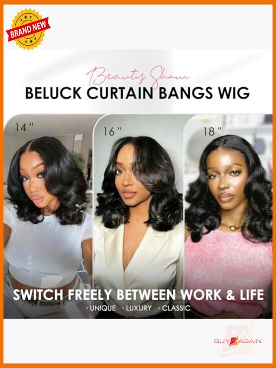 250 Density Layered Bob Wig Human Hair With Curtain Bangs 15A Glueless main image 4